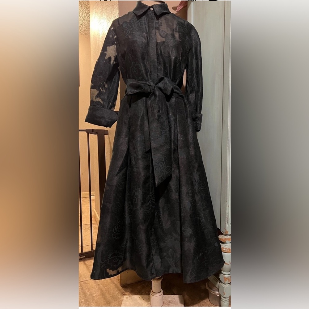 Teri Jon Rickie Freeman Formal Green Floral Jacquard Shirt Party Dress.